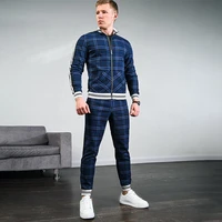 spring and autumn new casual mens suits business fashion plaid mens zipper jacket casual tops mens trousers