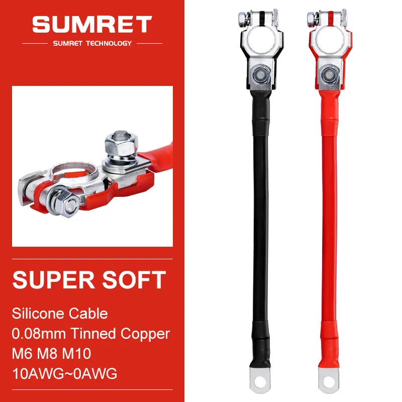 

Car Inverter UPS 6 4 2 0 AWG Battery Connection Cable 25mm Super Soft Silicone Wire 35mm 50mm with Lug Parallel Connect Bellows