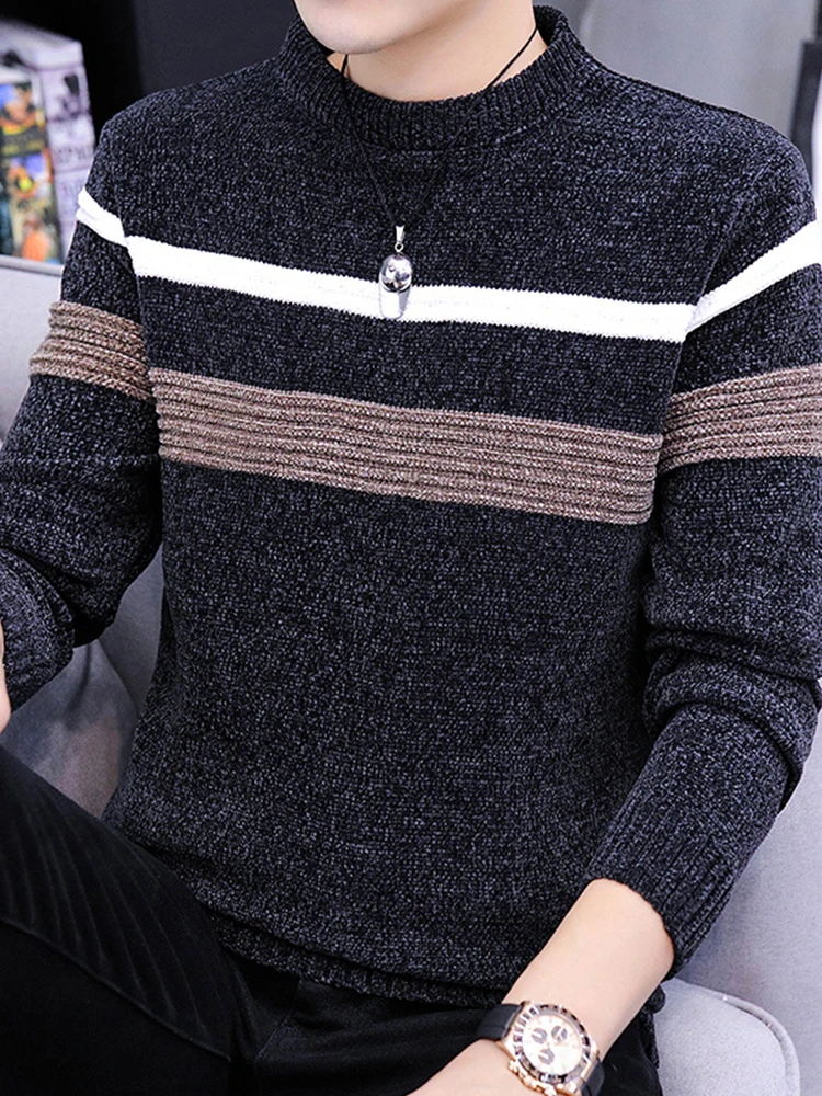 Men's Chenille Fleece-lined Thickened Sweater Autumn and Winter 2024 New Trendy Base Knit Warm Top Clothes