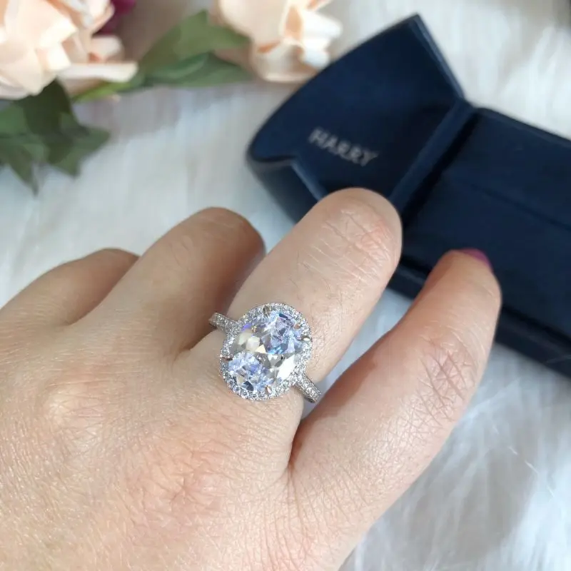 

HW Classic Luxury Brand Jewelry 925 Sterling Silver Horse Eye Full Diamond Ring For Women Charming get married Gift