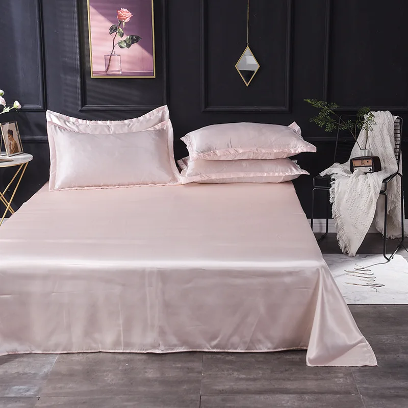 

New Single Piece Ice Silk Washed Silk Bed Sheet Solid Color Silk Wedding Bedding Queen Sheets Satin Sheet Set Bed Sheet