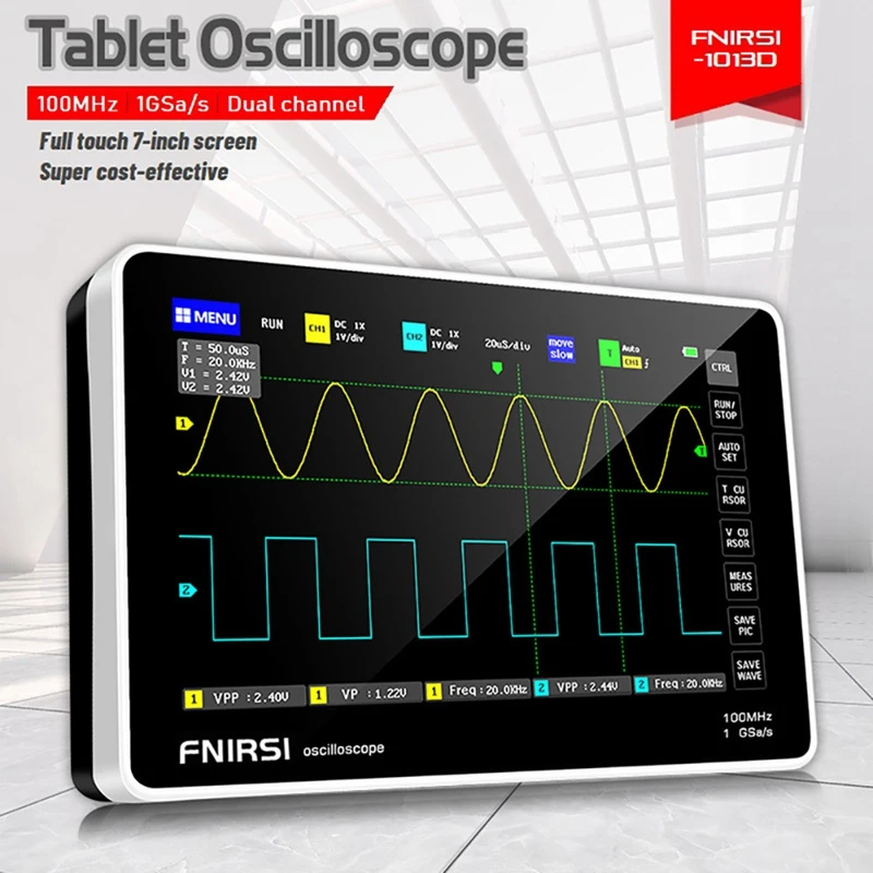 FNIRSI-1013D Digital Tablet Oscilloscope Dual Channel 100M Bandwidth 1GS Sampling Rate Mini Tablet Portable Digital Oscilloscope