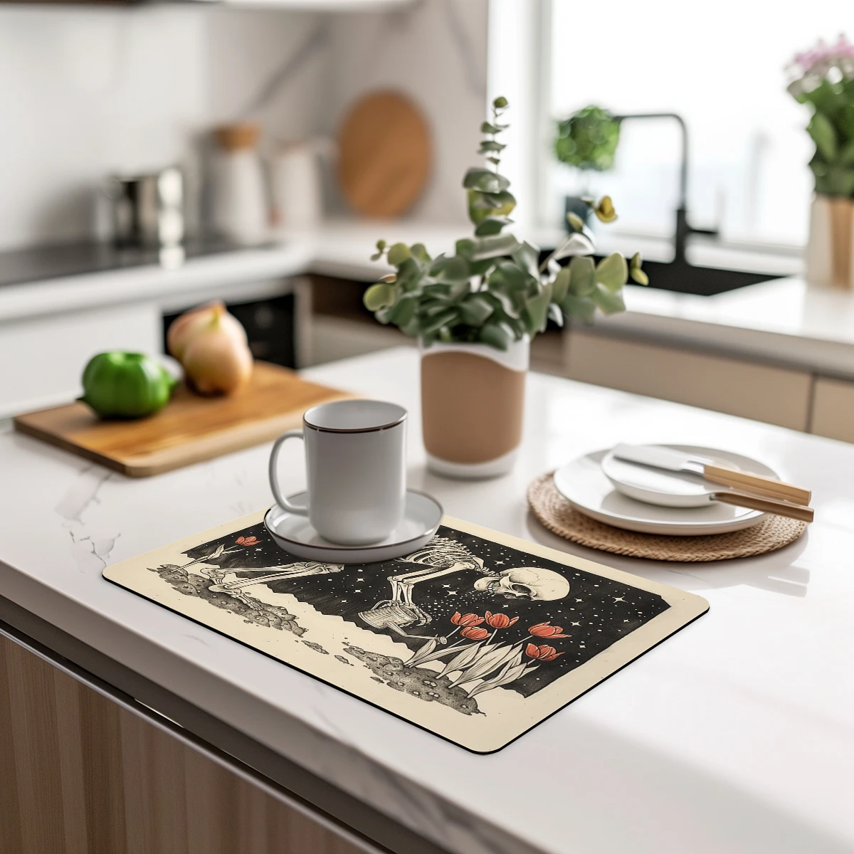 Абсорбирующий коврик для Хэллоуина с черепом и звездами нескользящий сушки