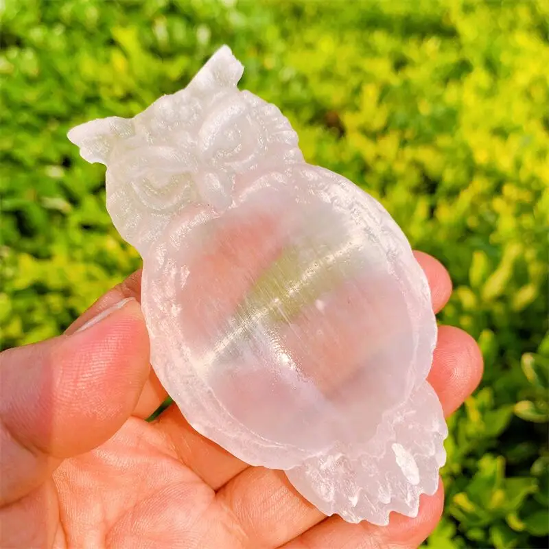 

9.6CM Natural Selenite Owl Bowl Crystal Specimen Crystal Animal Crafts Lucky Feng Shui Collection Home Decor Gift 1pcs