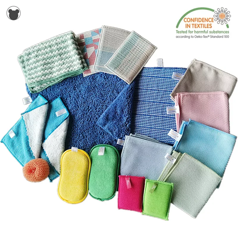 

NEW 18PCS Set Cleaning Supplies Gift Bag Microfiber Kitchen Towels Glass Scouring Pad Sponges Household Rags Bathroom Cleaning T