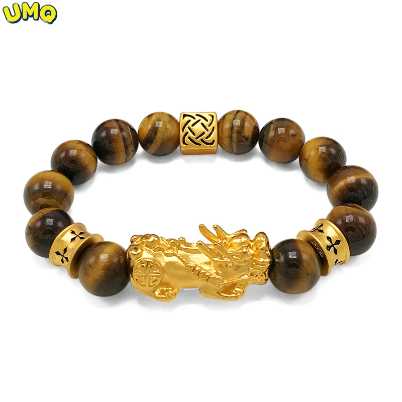 

Vietnamese Gold Bracelet Male Tiger Eye Stone Dragon Searching Formula Transfer Bead Bracelet Gold Plated Bracelet Female Long