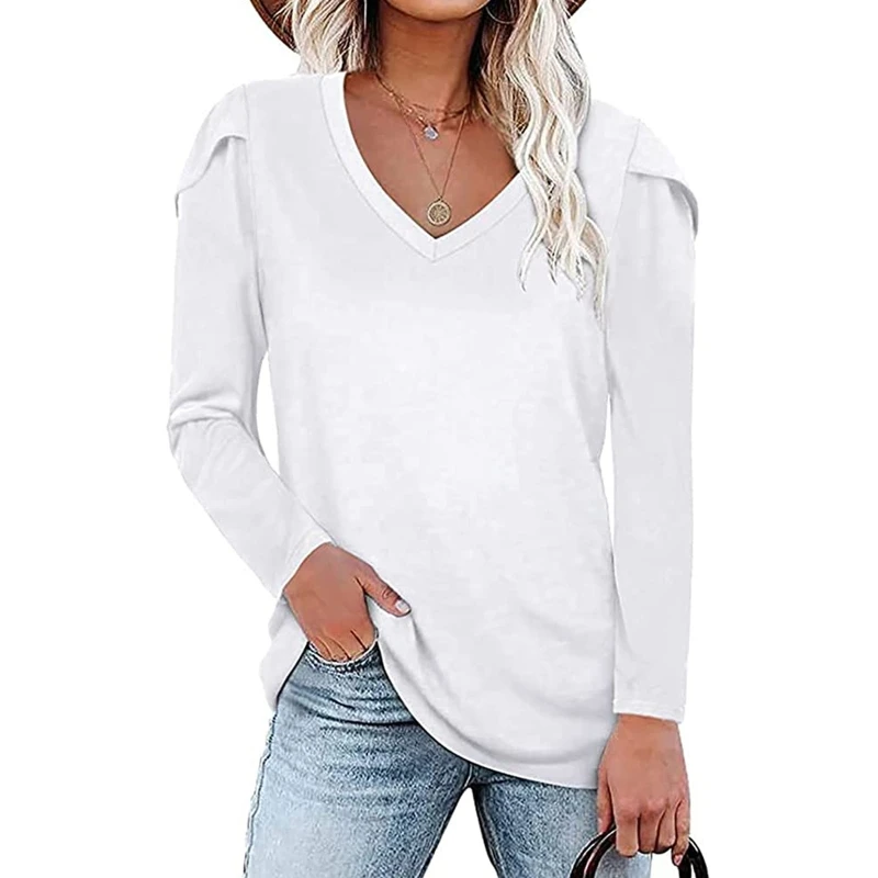 

Осенний Повседневный свитшот, Женская куртка с V-образным вырезом, топы с длинными рукавами-лепестками для спорта