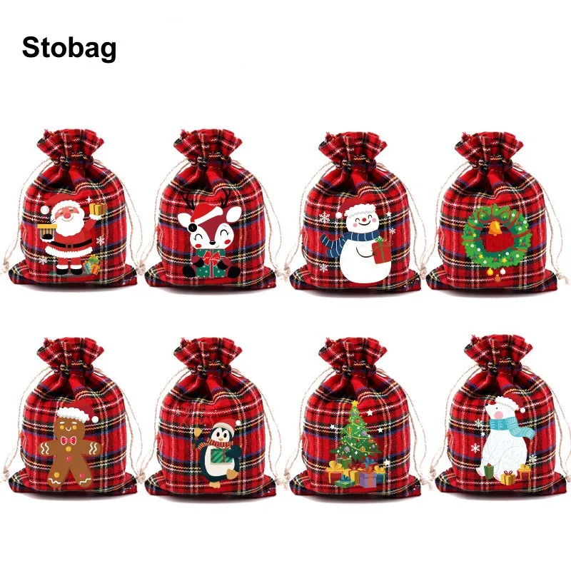 StoBag 5 шт. рождественские хлопковые Сумки на шнурке маленькие конфеты подарочная