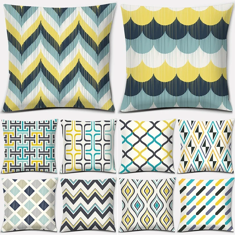 Geometric Print Cushion Cover Sofa Office Decor Rainbow Pillow Cover Home Decor