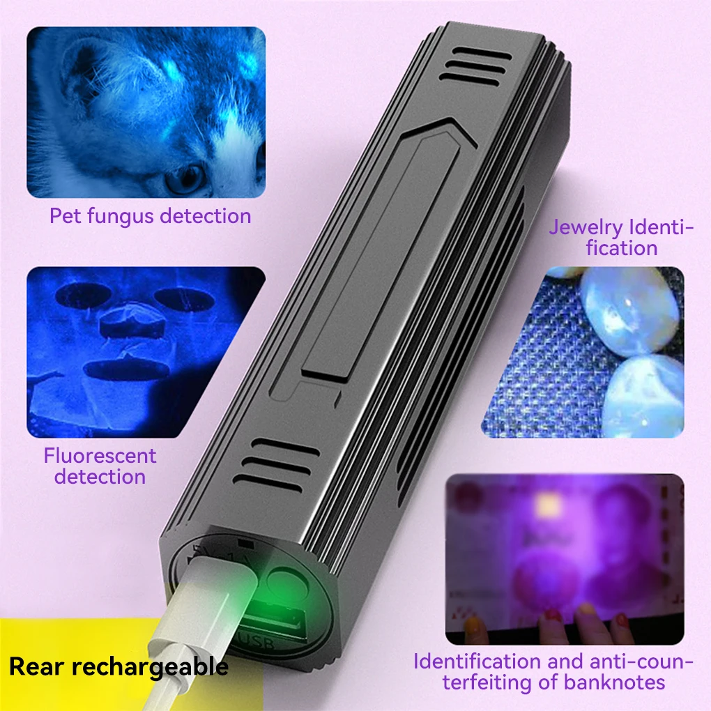 

LED Flashlight 3W Purple Light Torch Inspection Multifunction Aluminum Alloy Lantern USB Rechargeable Money Detector