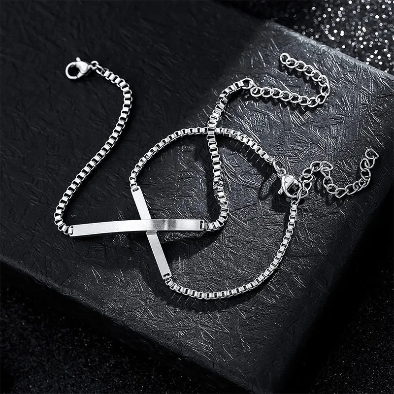 

Stainless Steel Geometry Glossy Chain Couple Bracelet Fashion Silver Metal Love Valentine's Day Gift Bracelet Jewelry Wholesale