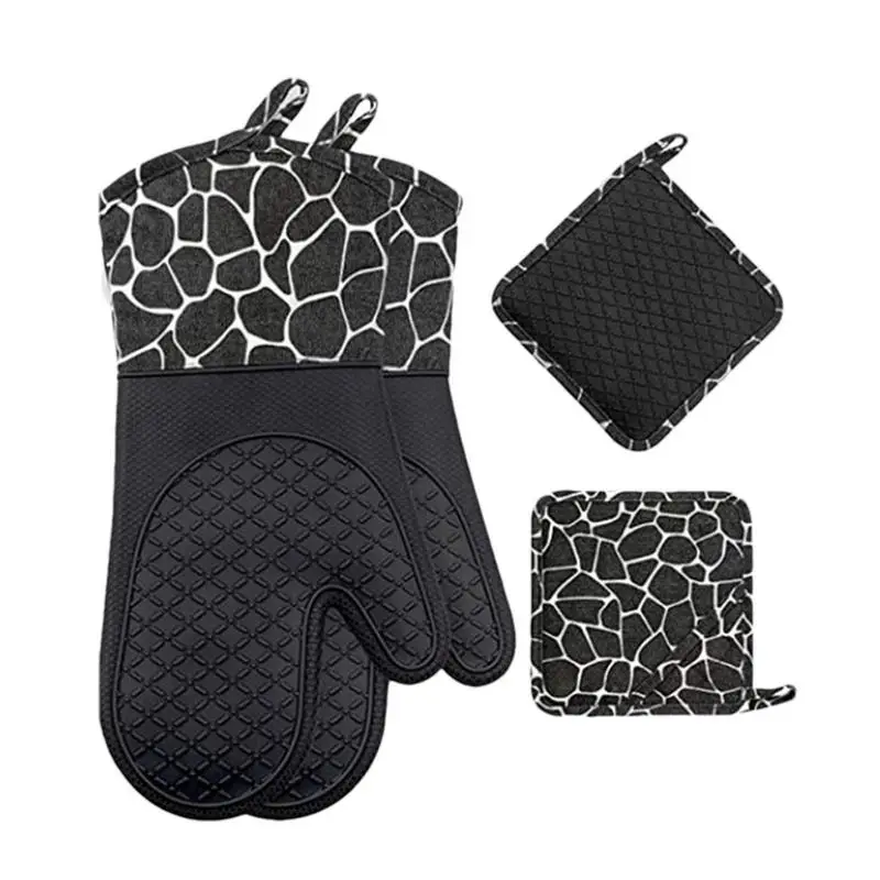 

Oven Mitts And Pot Holders 4Pcs Kitchen Oven Glove High Heat Resistant Extra Long Oven Mitts And Potholder Cooking Pinch Mitts