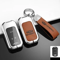 leather rope keychain zinc alloy remote key case full cover for chery tiggo 3 5 7 8 gx arrizo 5 protective shell car accessories