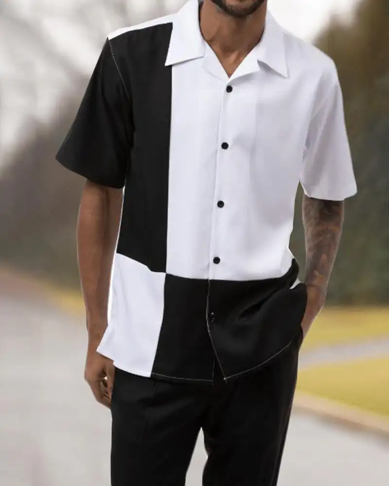 Men's suit 2023 men's short-sleeved shirt+suit pants two-piece street outdoor leisure walking suit summer new men's travel suit