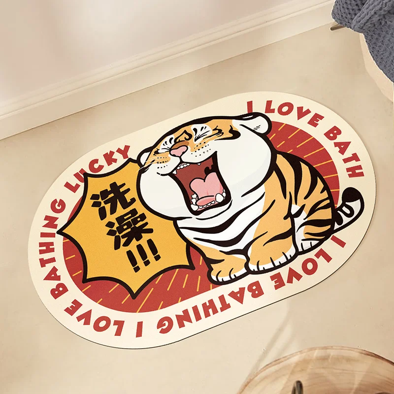 

Goda Takeshi Cute Red Luck Welcome Tiger Year Soft Diatom Mud Absorbent Pad Ultra-Thin Mat Bathroom Entrance