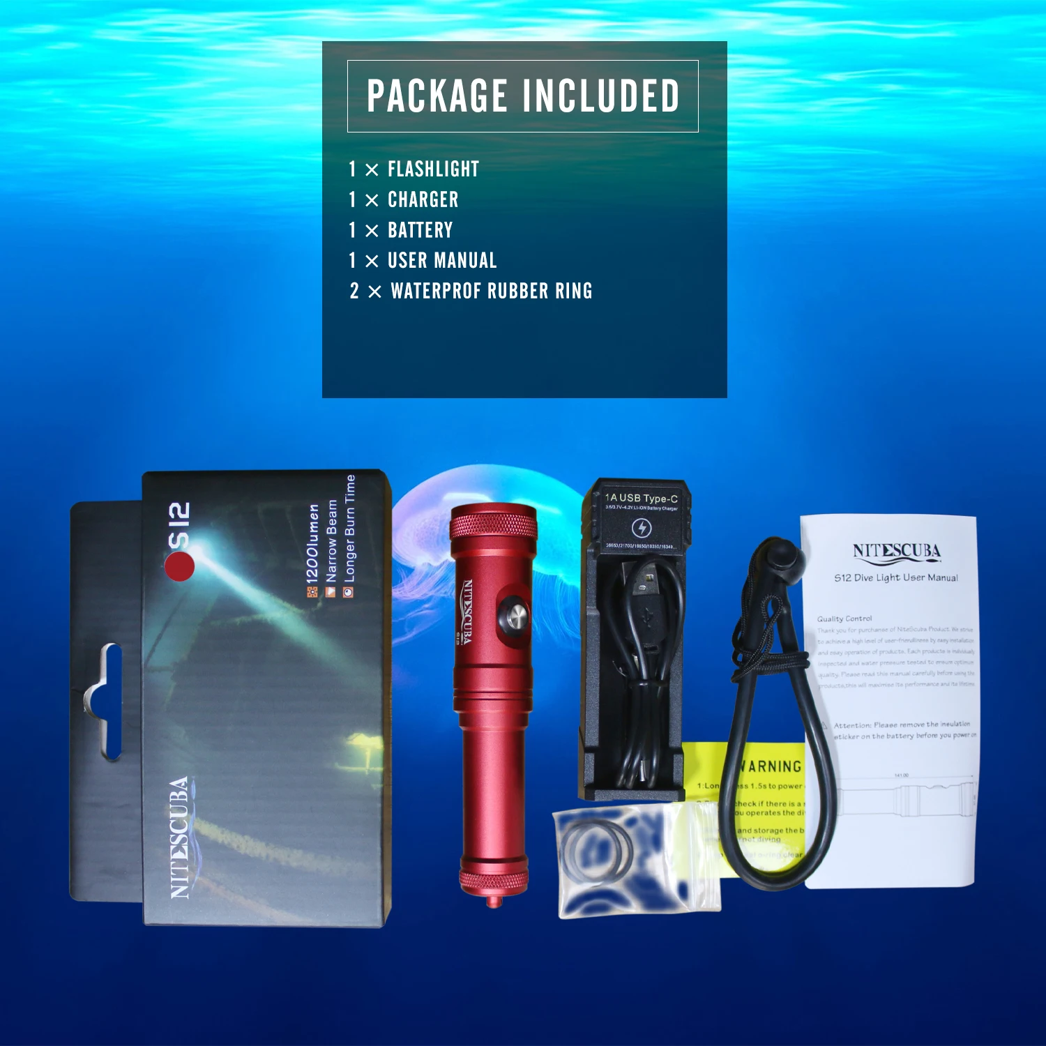 Светодиодный фонарик для подводного плавания nitedive S12 дайвинга 1200 люмен
