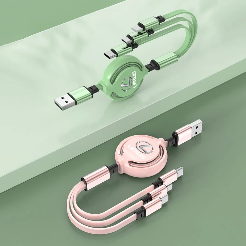 

3 in 1 USB Charging Cable Multi Phone Charger Cable Car Badge for Lexus IS 300 RX 300 350 US 200 GX 400 460 LX GS ES 350 NX 300