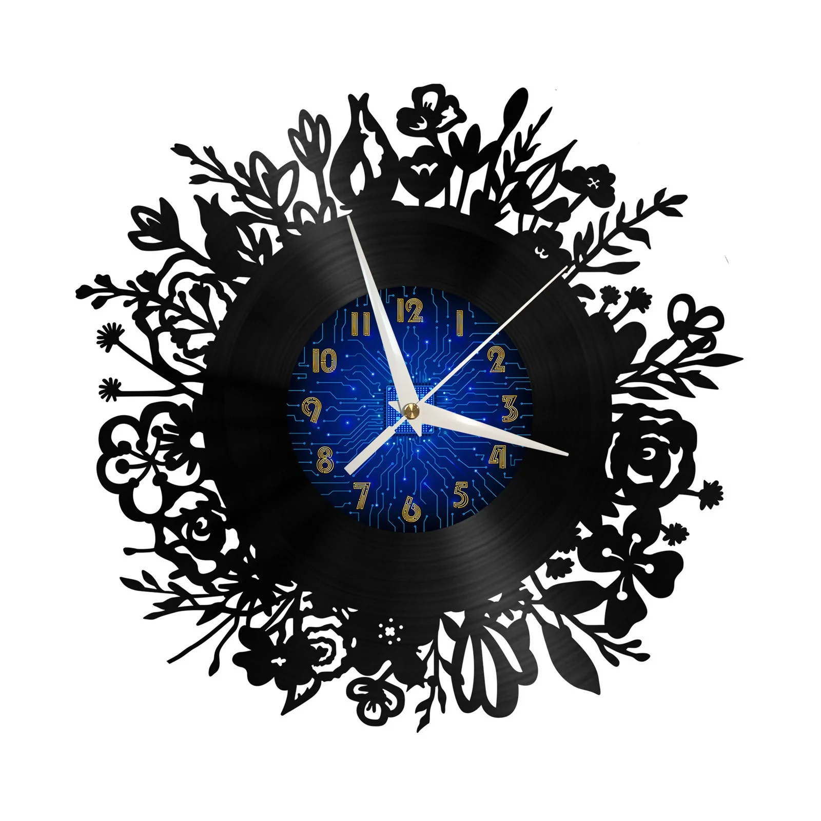 

Floral art pattern Vinyl Record Wall Clock for Kitchen Wall Decor Wall Art