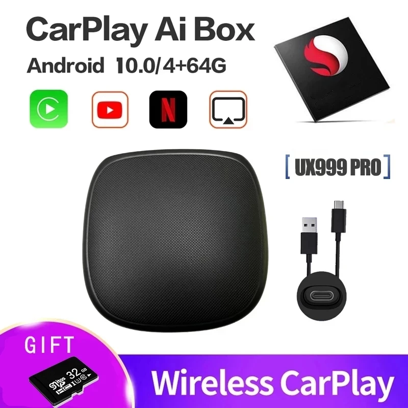 CarPlay-Android Auto TVアダプター,Bluetooth付きワイヤレスボックスux999 pro,iOS,Android,アウディフォルクスワーゲン用9.0,フォード,スコダ