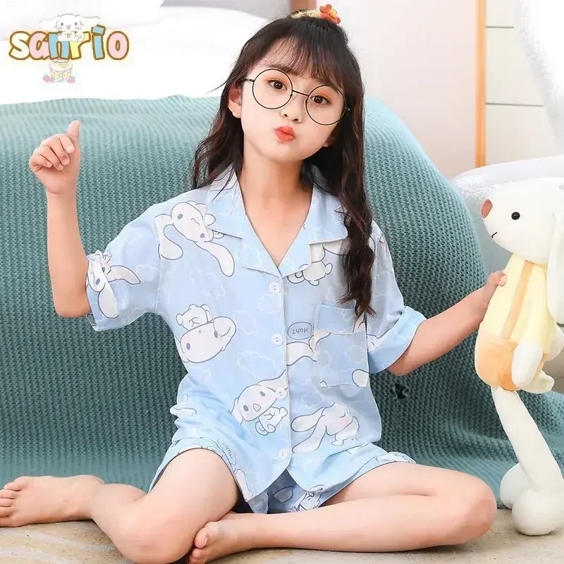 

Anime Sanrio My Melody Cinnamoroll Kuromi Summer Children Pajamas Kawaii Girls Loose Short-sleeved Pajamas Two-piece Homewear