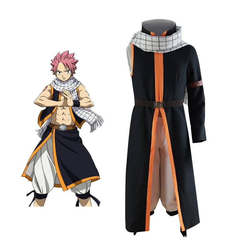 

Etherious Natsu Dragneel Cosplay Costume Anime Fiore END Adult Man Woman Cloak Pants Halloween Seven Years Later Black Suit