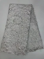 2022 high quality pure white 5yards cozy fabrics african satin print brocade feather gilding lace nigerian women birthday dress