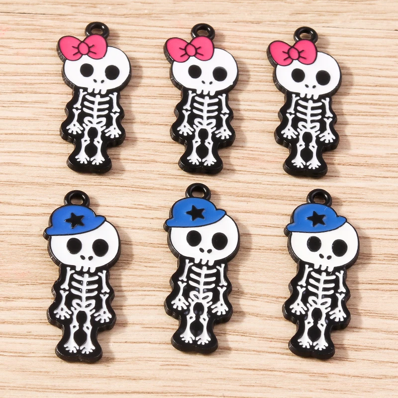 

5pcs 12x32mm Cartoon Enamel Halloween Skeleton Charms for DIY Drop Earrings Pendants Necklaces Handamde Keychains Jewelry Making