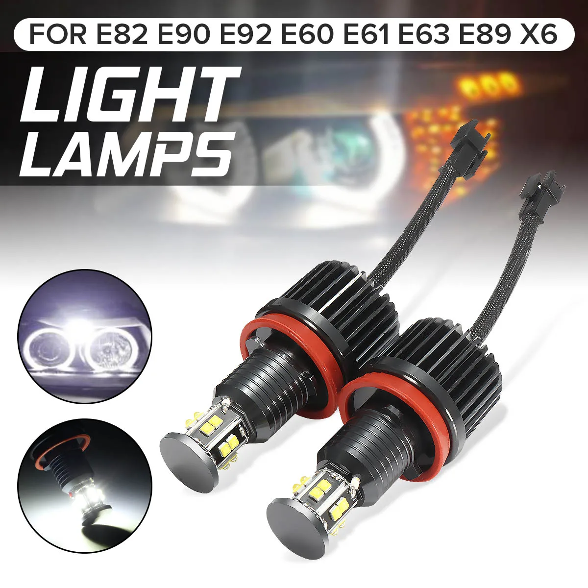 

2pcs 120W H8 LED Angel Eye Halo Ring Light Bulb For BMW For E82 E90 E92 E60 E61 E63 E89 X6