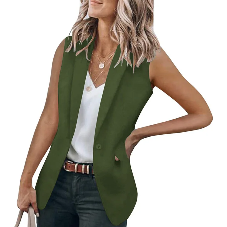 Summer Vest Suit Women Thin Loose Sleeveless Suit Jacket Solid Color Button Blazer And Cardigan Jacket Feminino Short Slim Veste