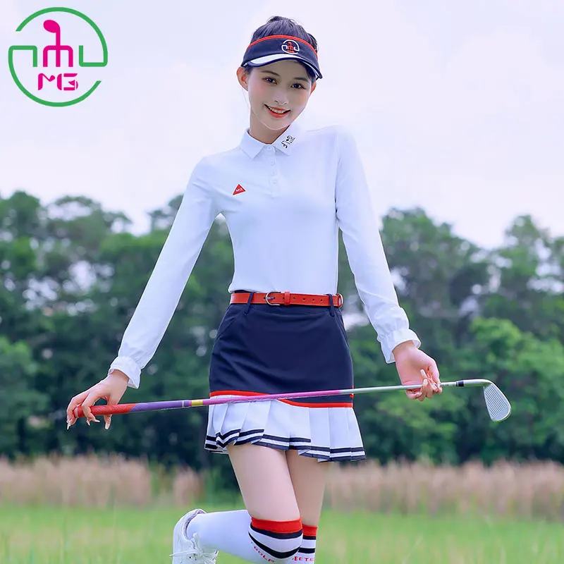 

2022 Golf Ladies Wear Women Long Sleeve T-shirt Lapel Polo Shirt Sports Breathable Slim Top Woman Short Skirt Pleated Skorts