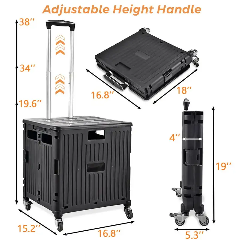 

Utility Cart, Portable Rolling Crate, 360° Rotate Wheel Handcart Shopping Trolley, Wheel Box with Lid Wear-Resistant Noiseless,