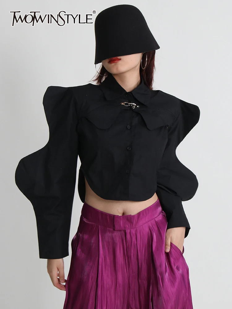 

TWOTWINSTYLE Korean Two Piece Set Womens Lapel Sleeveless Tops Round Neck Long Sleeve Ruched Coat Female Sets Autumn Fashion New