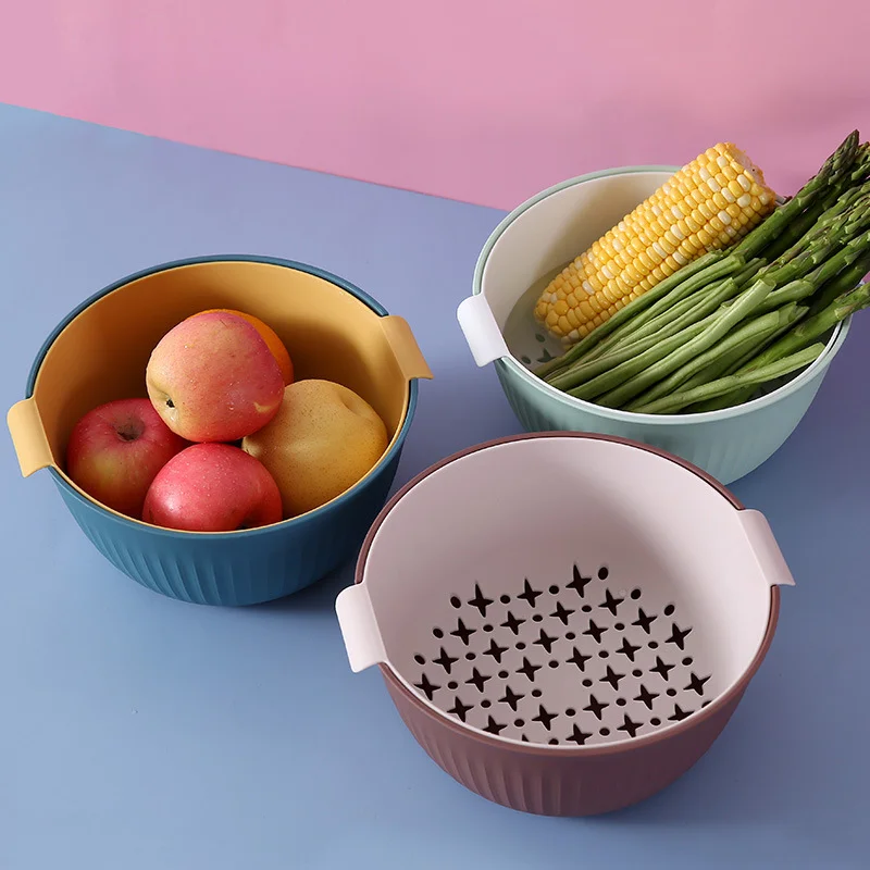 

Kitchen Silicone Double Drain Basket Bowl Washing Storage Basket Strainers Bowls Drainer Vegetable Cleaning Colander Tool
