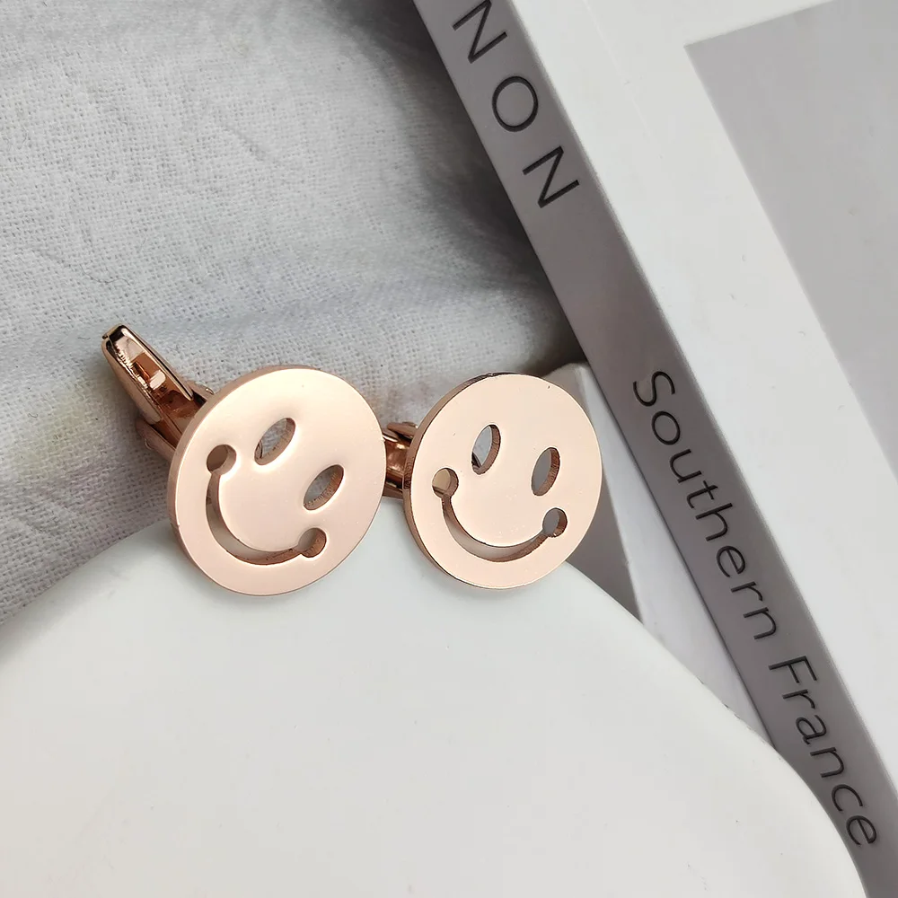 

Round Smiling Face Cufflinks and Tie Clips Stainless Steel Smile Cuffs Button for Mens Original Design Shirt Wedding Jewelry