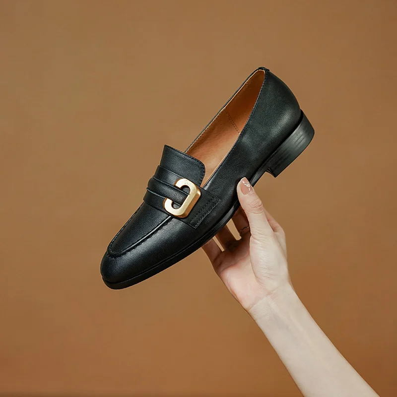 

Туфли-лодочки Osunlina INS из натуральной кожи, с металлической пряжкой, квадратный носок, низкий каблук, ручная работа, ретро, лоферы, без застежки, женские весенние туфли, 2023