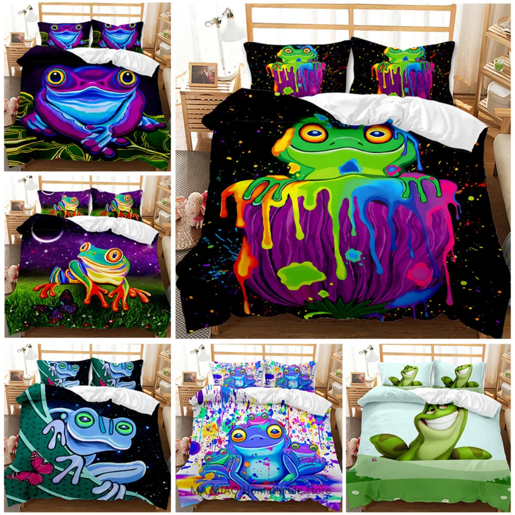 

3D Frog Bedding Set 2/3pcs for Kids Boys Girls Children Funny Animal Duvet Cover Sets Twin Size With Pillowcase Decorative Room