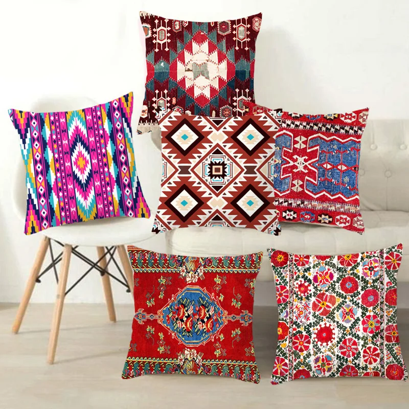 

Boho Style Print Pillowcase Soft And Comfortable Washable Durable Lumbar Printed Ethnic Cover Printed Decorative Peach Skin