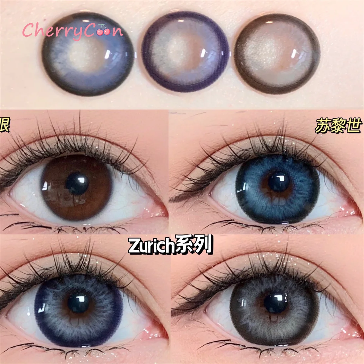 

CherryCon Zurich gray new popular Contact Lenses Colored Softfor Eyes big beautiful pupil Contact Lens Myopia degrees 2pcs/Pair