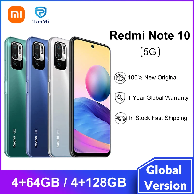 Смартфон Redmi Note 10 глобальная версия 4 Гб 64 Гб/5G ГБ экран 128 дюйма Восьмиядерный