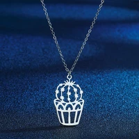 chereda cute plant necklace potted cactus charm pendant necklace stainless steel cactus gold plant charm necklaces for women