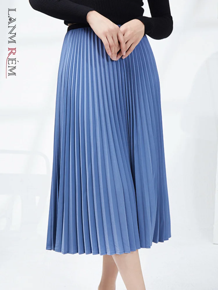 

A-line Pleated Skirt Women Elastic Waist Solid Color Loose Female Fashion Elegant Clothing Lady 2023 Spring 2R9027