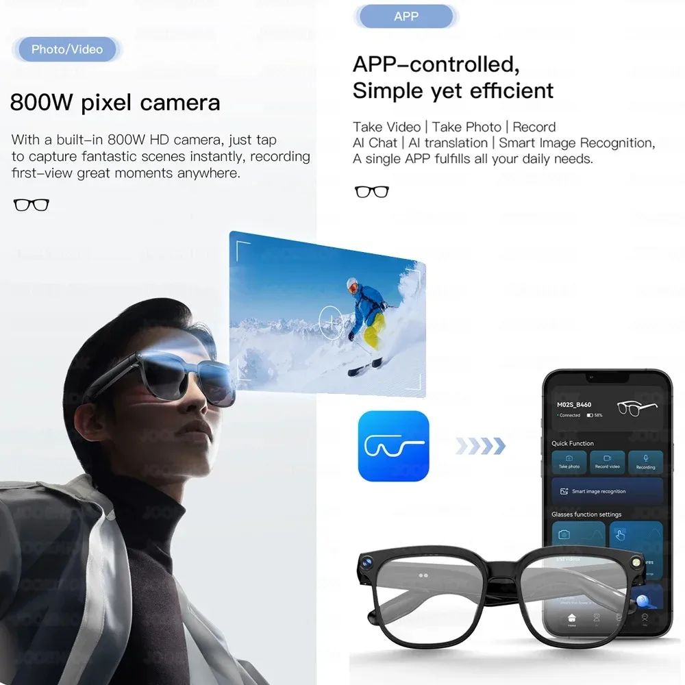 Фото Умные очки 4K HD с ИИ, Chat GPT, камерой 800 МП, записью, Wi-Fi, Bluetooth-звонками, голосовым помощником, 260 мАч, 2026 №3