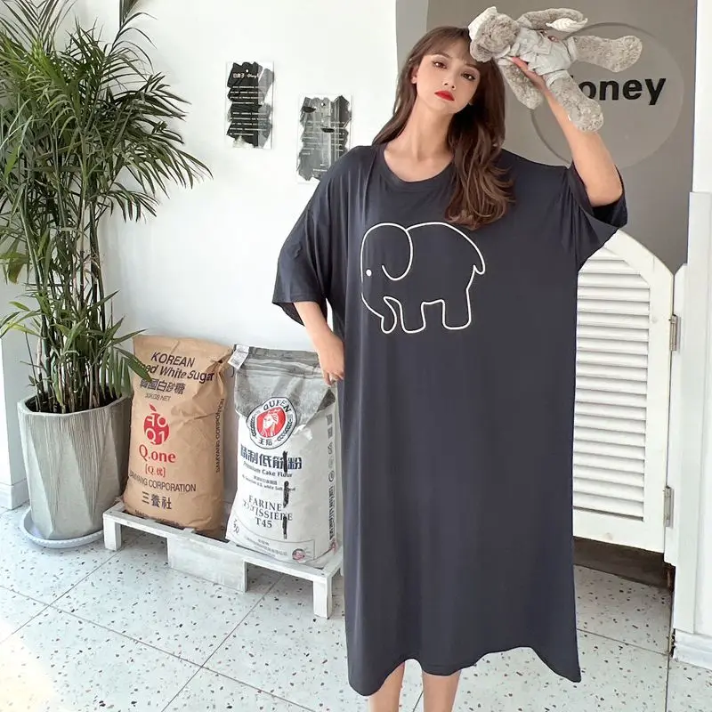 Night Wears For Women Summer 2022 Pajamas Modal Printed Dress Plus Size Loose Nightdress Outwear Home Dresses Women Nightwear