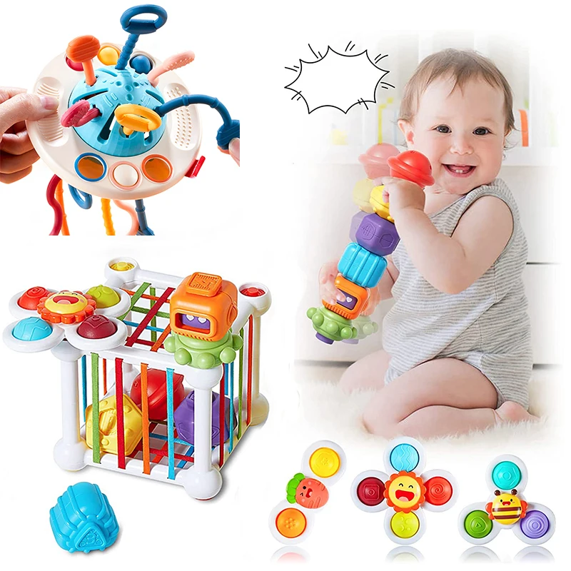 

Shape Blocks Sorting Baby Game Montessori Toys for 1 2 3 Years Old Pull String Toys Spinner Toy Learning Educational Sensory Toy