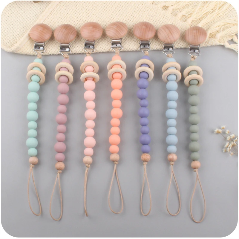 

Baby Pacifier Clip Chain Newborn Dummy Soother Chain Holder Beech Wood Bead Nipple Holder For Babies Teething Toy Baby Chew