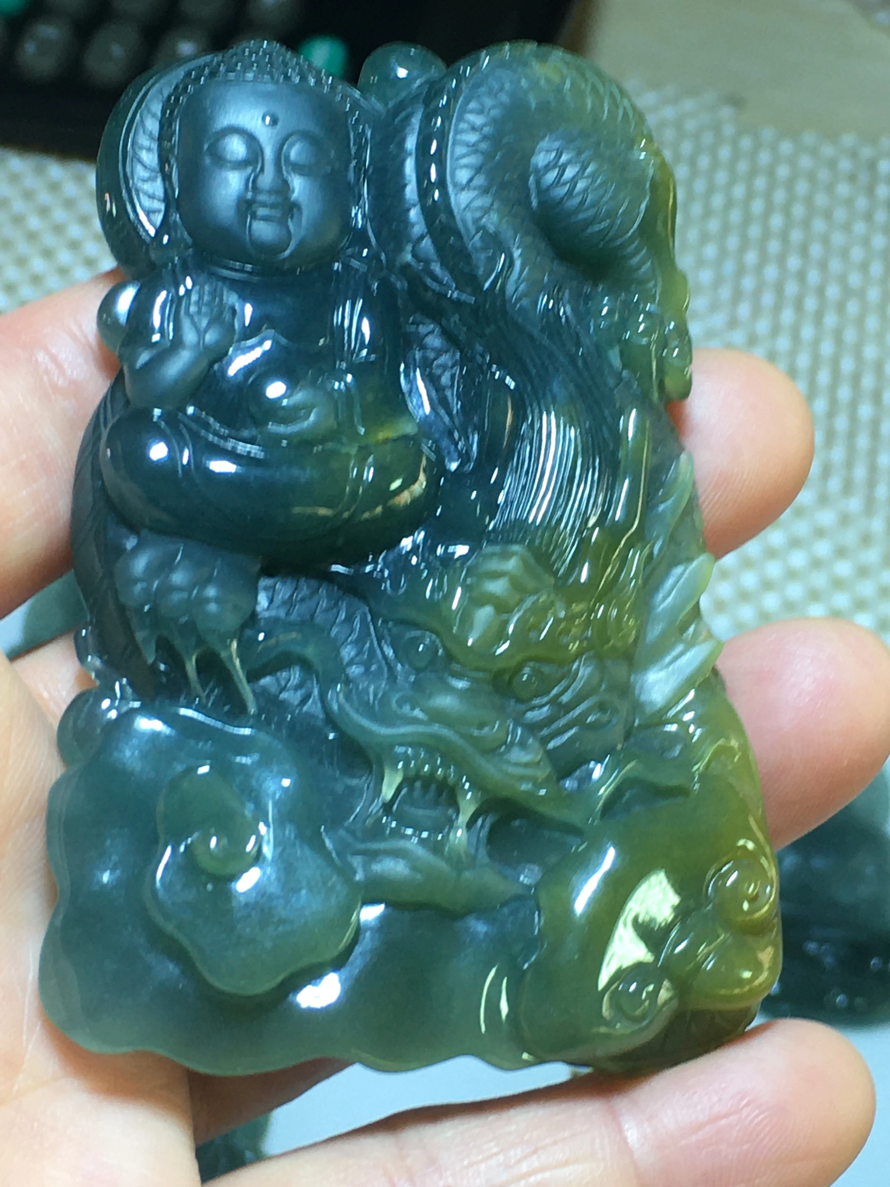

Natural A Myanmar jade handcarved dragon jade Buddha green jade pendant jade necklace pendants jewelry jade necklaces