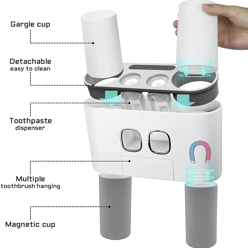 WIKHOSTAR Automatic Toothpaste Dispenser Magnetic Toothbrush Holder Bathroom Accessories Set Wall Mounted Squeezer |