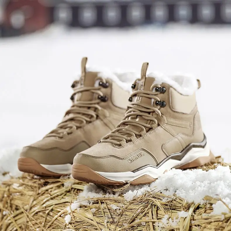 Goldencamel Men Women Trekking Shoes Couple Winter Warm Plush Snow Boots Mountain Climbing Boots Outdoor Non-slip Hiking Shoe