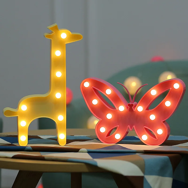 3D LED Night Light Cute Animal Shape Flamingo Unicorn Neon Sign Table Lamp Bedroom Party Garden Gift Festival Decora Kids Toys