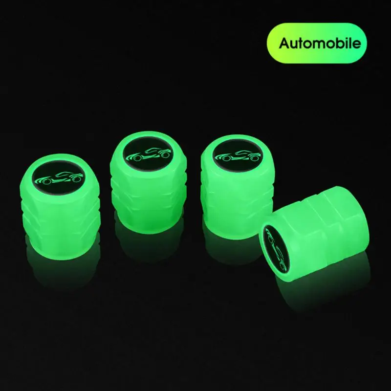 4PCS Car Luminous Tire Valve Caps Green Fluorescent Night Glowing Auto Motorcycle Bicycle Tires Valve Covers Accessories images - 6